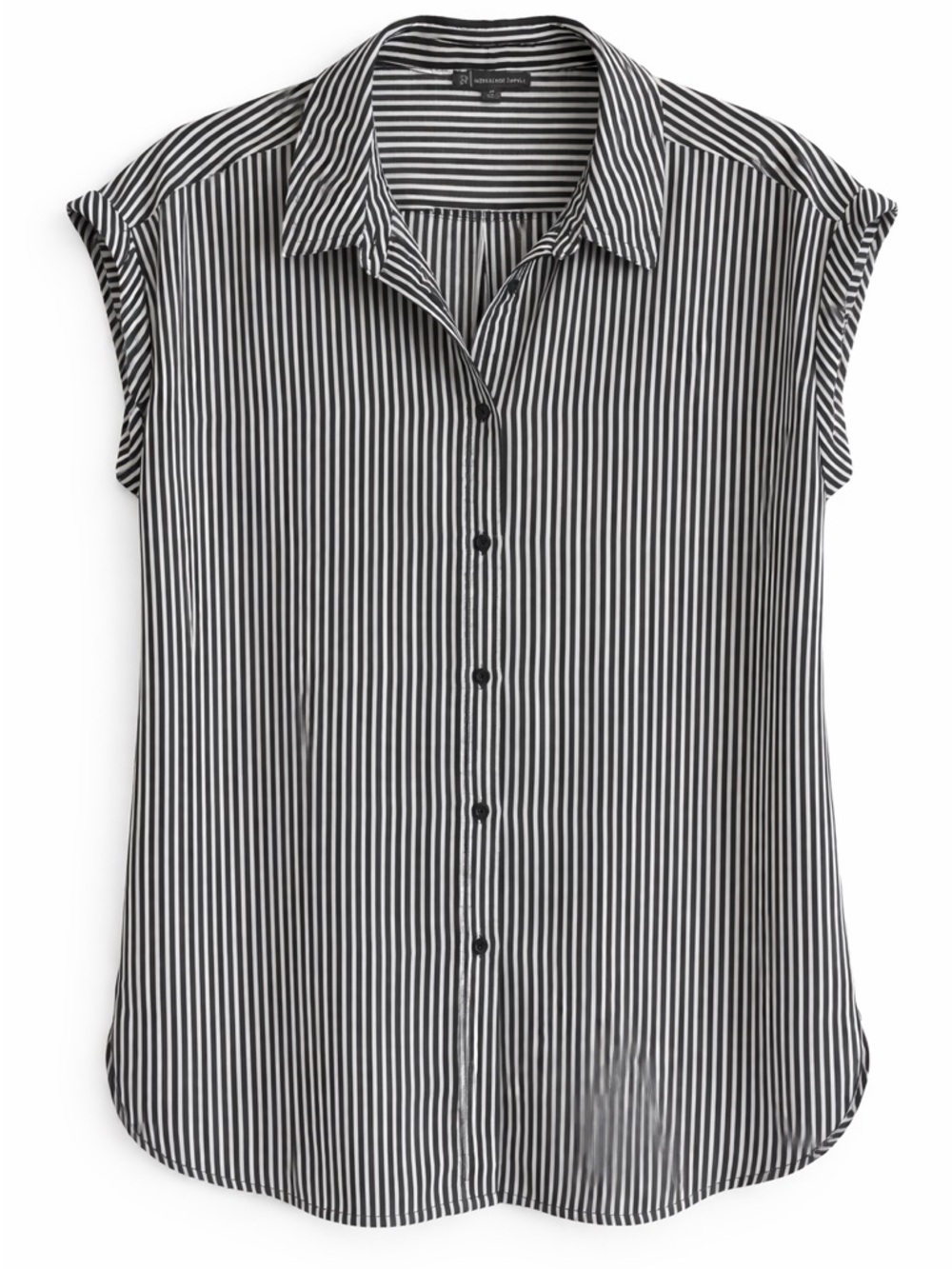 Adrianna Papell Striped White Black Button Down Blouse Cap Sleeves Size Medium
